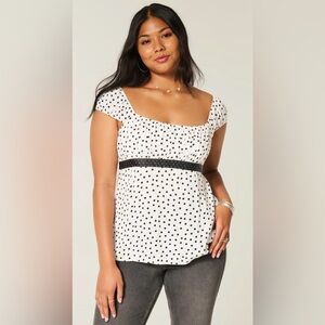 NWT Hollister Easy Satin Tie Babydoll Top in White Dot, Size Small